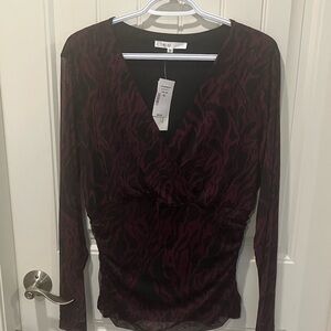 CLEO Top Long Sleeves V-neck BLACK WINE XL BNWT